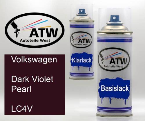 Volkswagen, Dark Violet Pearl, LC4V: 400ml Sprühdose + 400ml Klarlack - Set, von ATW Autoteile West.